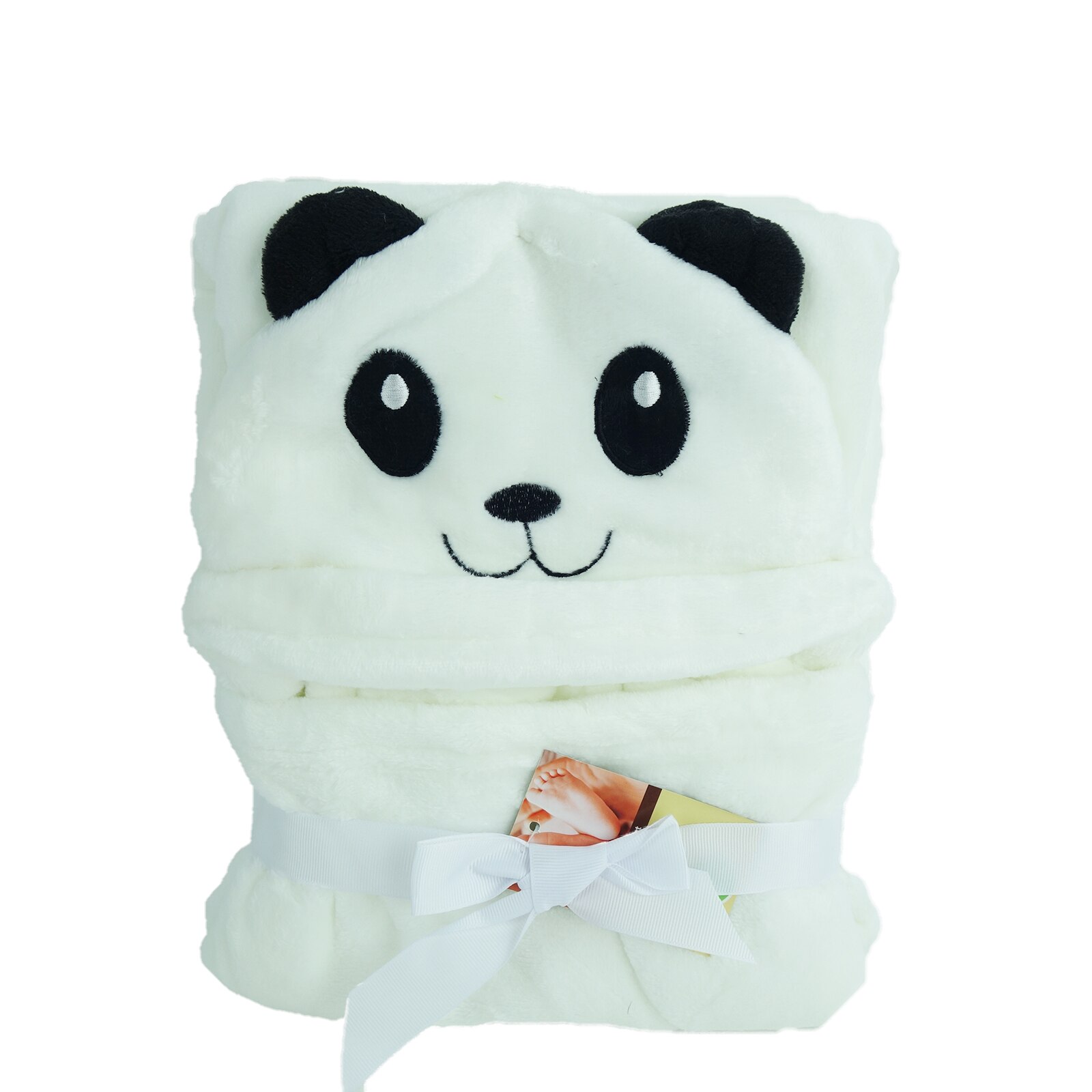 Paturica pentru bebelus cocolino cu gluga, model panda, alb/negru, 87 cm