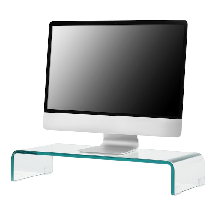 [en.casa]® Monitor alátét monitortartó állvány üveg fekete/átlátszó 40 x 25 x 11 cm