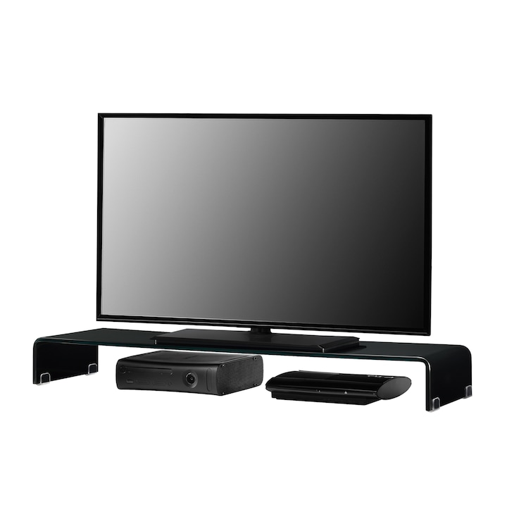 [en.casa]® Monitor alátét monitortartó állvány üveg fekete 110 x 30 x 13 cm