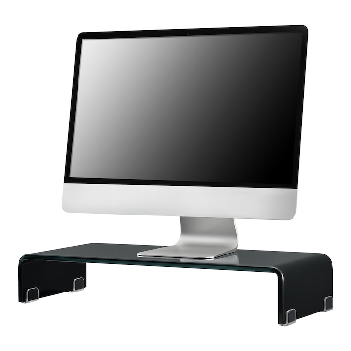 [en.casa]® Monitor alátét monitortartó állvány üveg fekete 70 x 30 x 13 cm