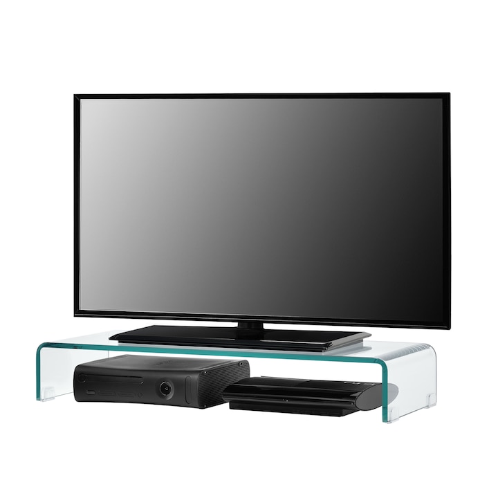 [en.casa]® Monitor alátét monitortartó állvány üveg fekete/átlátszó 80 x 30 x 13 cm