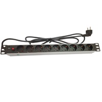 Bara alimentare profesionala PDU rack 19'' din aluminiu LanKATT, cu 9 prize SCHUKO, siguranta 16A si alimentare prin conector Schuko
