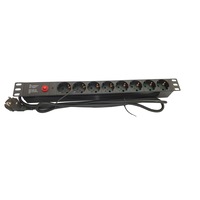 Bara alimentare profesionala PDU rack 19'' din plastic LanKATT, cu 8 prize SCHUKO, siguranta 16A si alimentare prin conector Schuko
