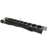 Bara alimentare profesionala PDU rack 19'' din plastic LanKATT, cu 9 prize SCHUKO si alimentare prin conector Schuko