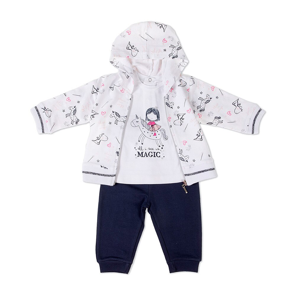 Trening 3 piese Babybol fete, imprimeu unicorn, navy