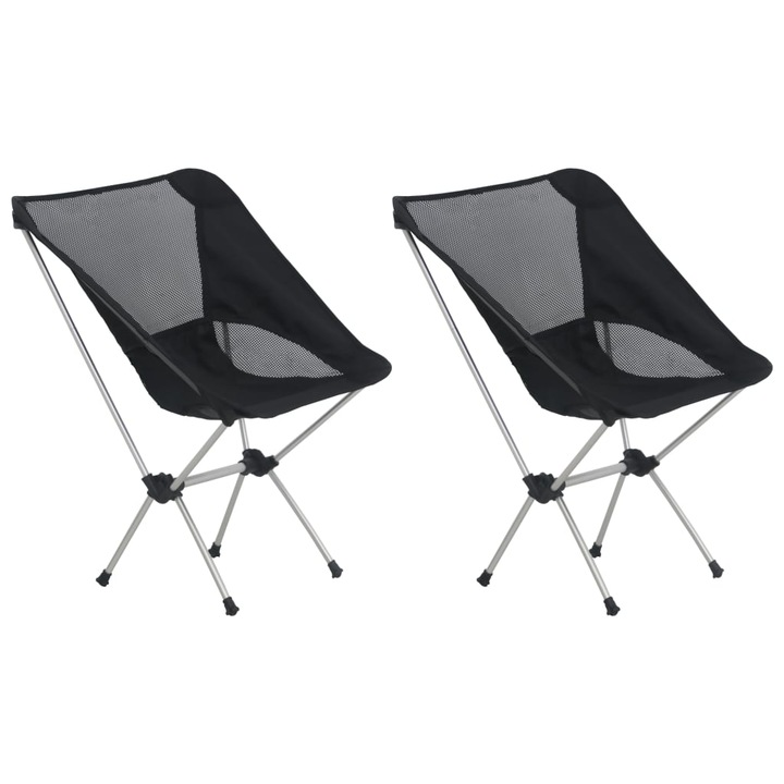 Set de 2 scaune de camping cu husa, vidaXL, Aluminiu, 54 x 50 x 65 cm Negru