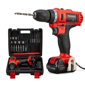 Masina de gaurit, Teeno, 21V,1.5 Ah,40Nm, 2 trepte 550/1550 RPM, Baterie litiu-ion, 21 Accesorii, Valiza transport Masina de gaurit, Teeno, 21V,1.5 Ah,40Nm, 2 trepte 550/1550 RPM, Baterie litiu-ion, 21 Accesorii, Valiza transport