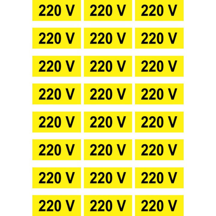 Indicator autocolant - Atentie 220v set 24 buc autocolant 4.8x2m eticheta, 15x20 cm