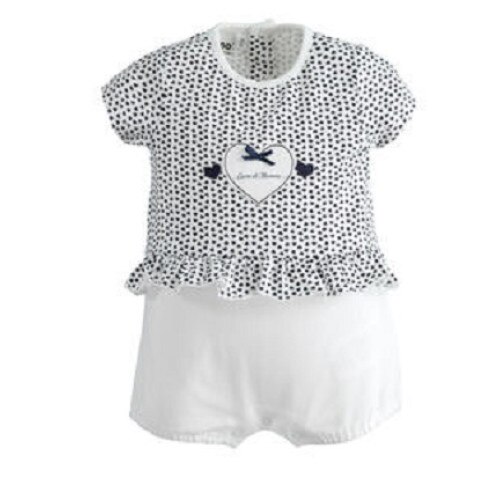 Salopeta fete Ido alb/bleumarine 6 luni