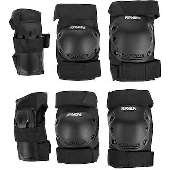 Set Protectii Raven Dexard, genunchiere cotiere si aparatori incheieturi, Negru, M Set Protectii Raven Dexard, genunchiere cotiere si aparatori incheieturi, Negru, M