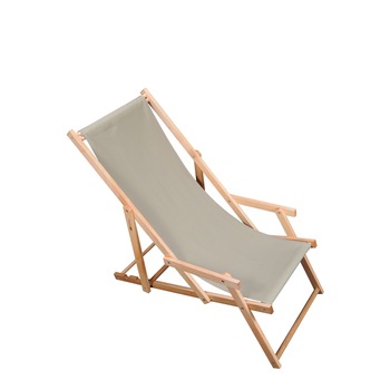 Sezlong cu suport pentru brate, perfect pliabil, BLUMAPI, structura din lemn, sezut din material textil culoare bej, 60x160cm Sezlong cu suport pentru brate, perfect pliabil, BLUMAPI, structura din lemn, sezut din material textil culoare bej, 60x160cm