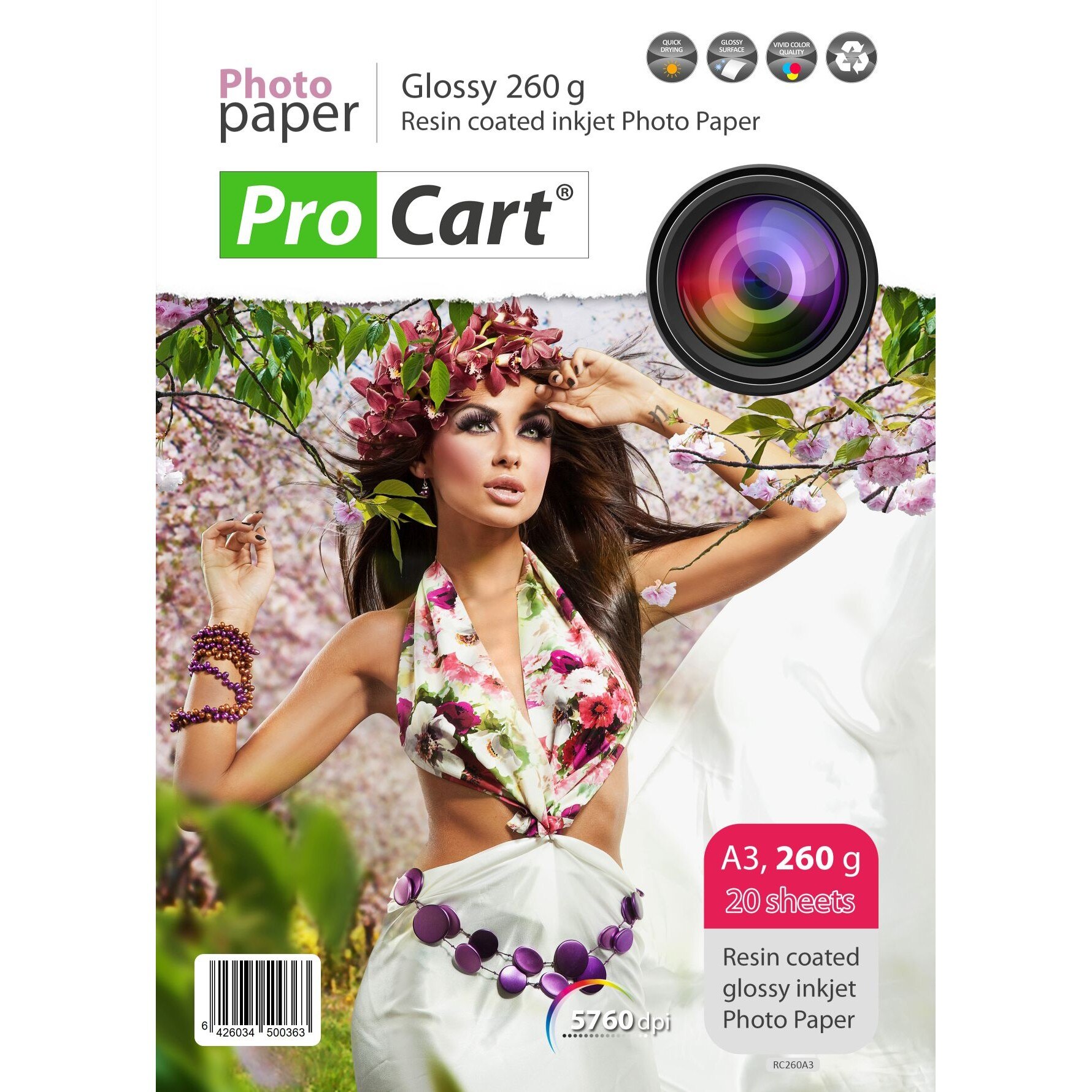 Hartie Foto ProCart RC High Glossy 260g/m2, A3, 20 coli