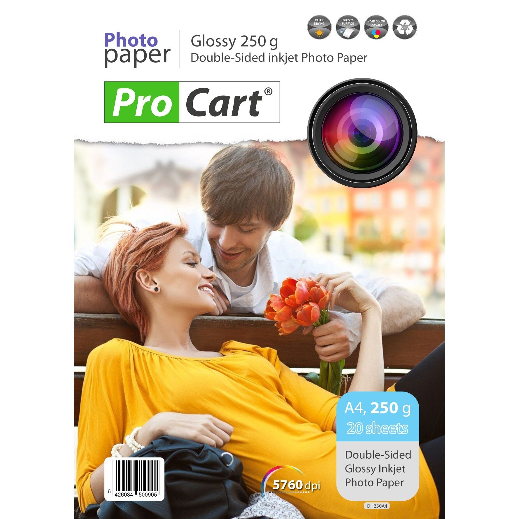 Hartie Foto ProCart High Glossy Dual Side 250g, A4, 20 coli