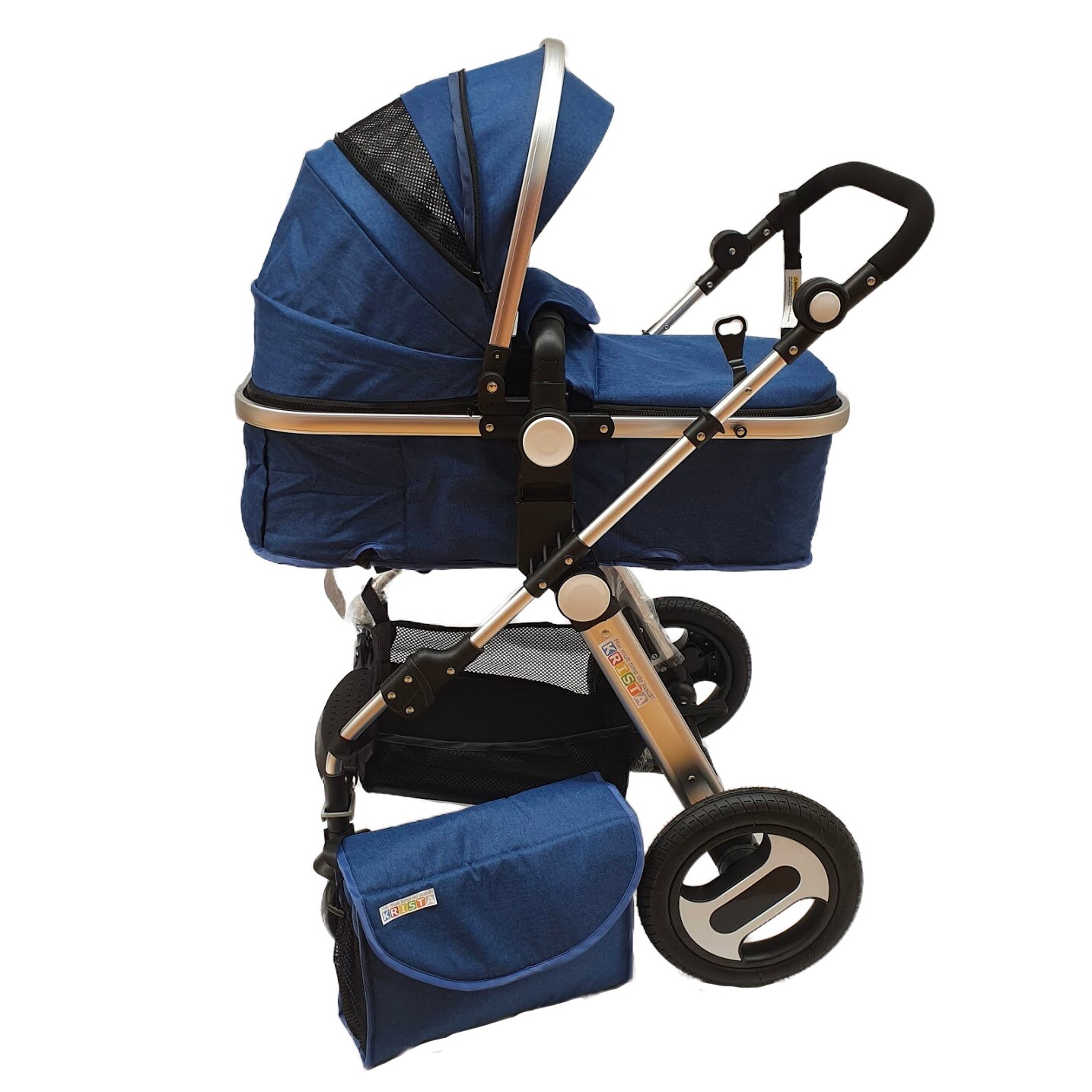 Carucior 2 in 1, cu suspensii, reversibil, cu geanta, T1 albastru - Krista®
