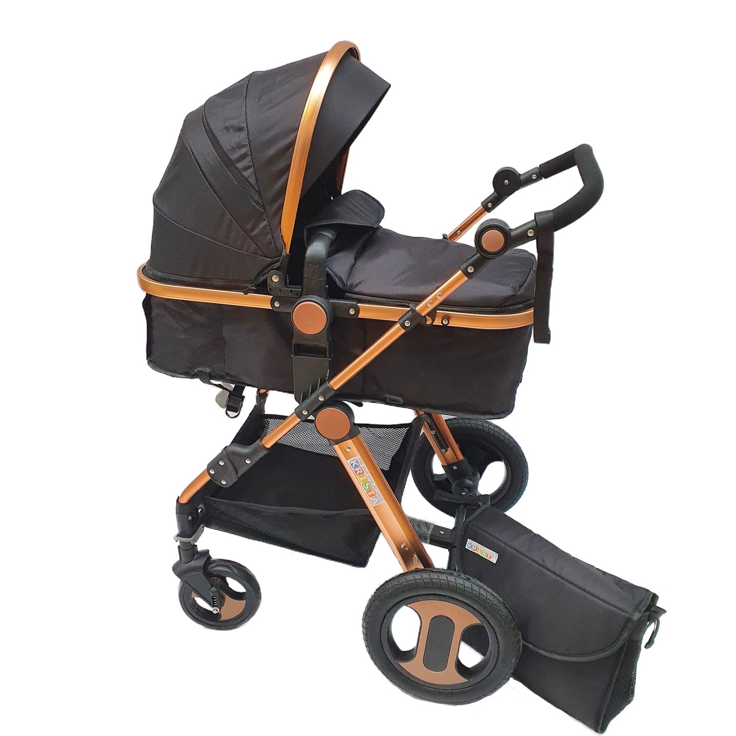 Carucior 2 in 1, cu suspensii, reversibil, cu geanta, T1 negru - Krista®