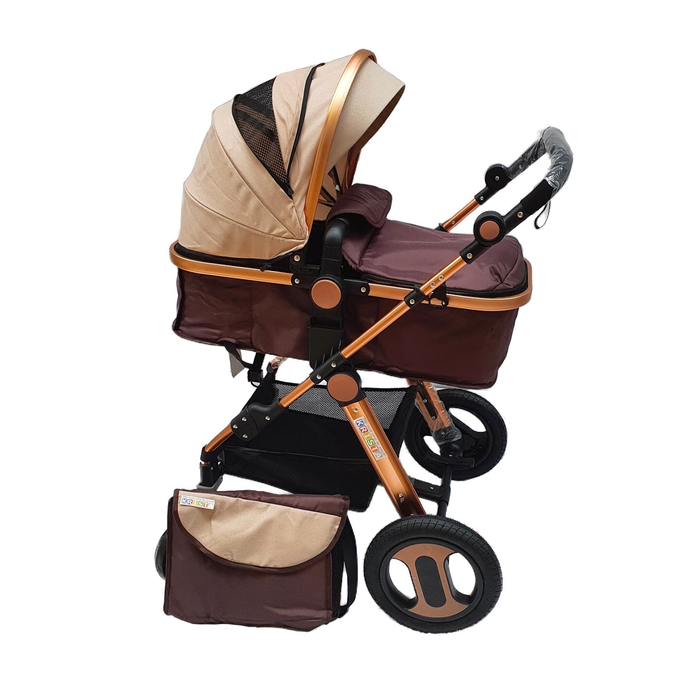 Carucior 2 in 1, cu suspensii, reversibil, cu geanta, T1 crem - Krista®