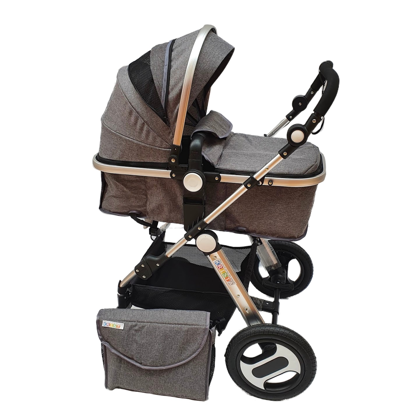 Carucior 2 in 1, cu suspensii, reversibil, cu geanta, T1 gri - Krista®