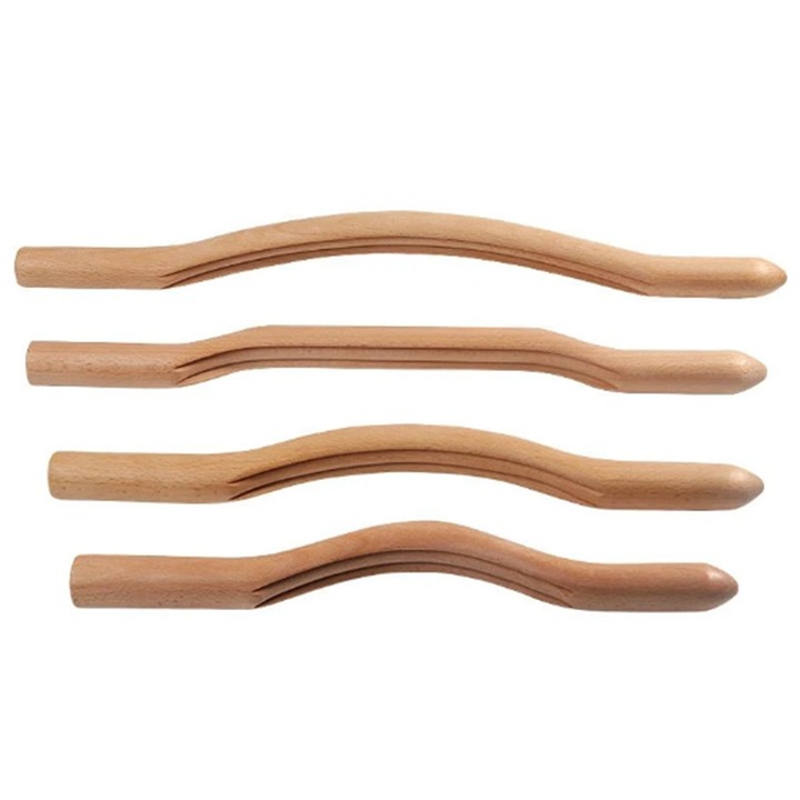 Set 4 dispozitive maderoterapie, pentru masaj si gua sha, din lemn de camfor