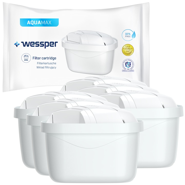 Set 6 Filtre pentru apa, Wessper AquaMax, compatibil cu Brita Aquaphor Dafi