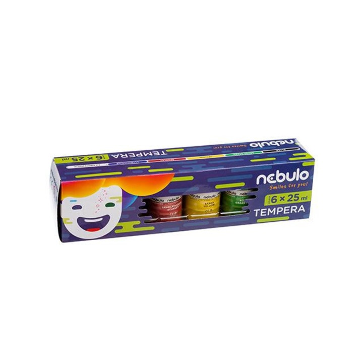 Nebulo 5282295 Nebulo: Színes tempera készlet 25ml-es tégelyben 6db-os szett