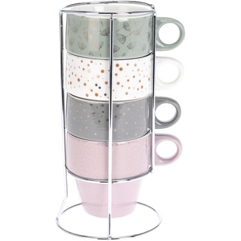 Set 4 cesti excellent houseware portelan, suport metalic, 21x12 cm 320 ML Set 4 cesti excellent houseware portelan, suport metalic, 21x12 cm 320 ML