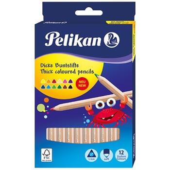 Set 12 Creioane Color Pelikan, triunghiulare, groase Set 12 Creioane Color Pelikan, triunghiulare, groase