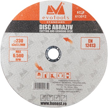 Disc Abraziv A36 Metal EvoTools, Diametru 230 mm, Grosime 3 mm Disc Abraziv A36 Metal EvoTools, Diametru 230 mm, Grosime 3 mm