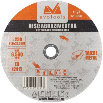 Disc Abraziv A46 Metal EvoTools, Diametru 230 mm, Grosime 1.9 mm Disc Abraziv A46 Metal EvoTools, Diametru 230 mm, Grosime 1.9 mm