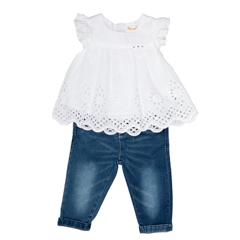 Set 2 piese fete, bluza brodata alba si jeans, Babybol, Alb Set 2 piese fete, bluza brodata alba si jeans, Babybol, Alb