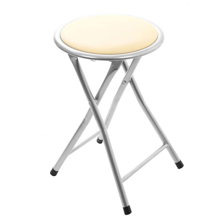 YANA 0233 Összecsukható szék, kerek, krémszínű, PVC, 31 x 31 x 46 cm