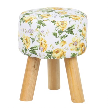 Taburet YANA fix, rotund, stofa cu imprimeu flori galbene, 32 x 32 x 40 cm Taburet YANA fix, rotund, stofa cu imprimeu flori galbene, 32 x 32 x 40 cm