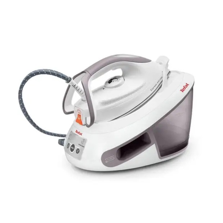 Statie de calcat TEFAL Express Anti-Calc SV80, 2800W, 400g/min, 1.8l, talpa Durilium Airglide, Alb/Gri