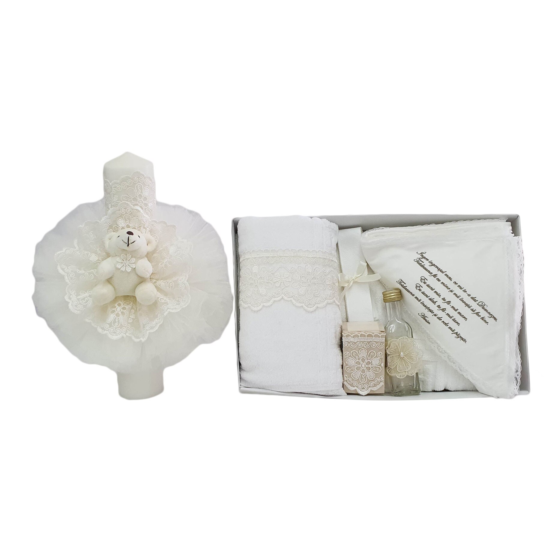 Set botez elegant, doua piese de culoare alba