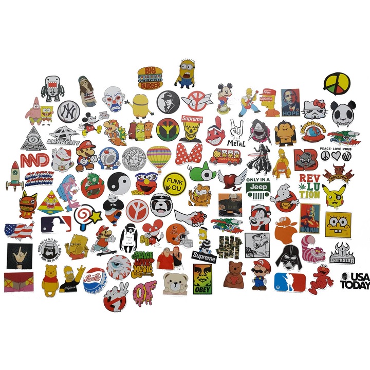 Set 100 bucati stickere / Abtibilduri amuzante "Rebele" pentru laptop, skateboard, bicicleta, frigider, moto