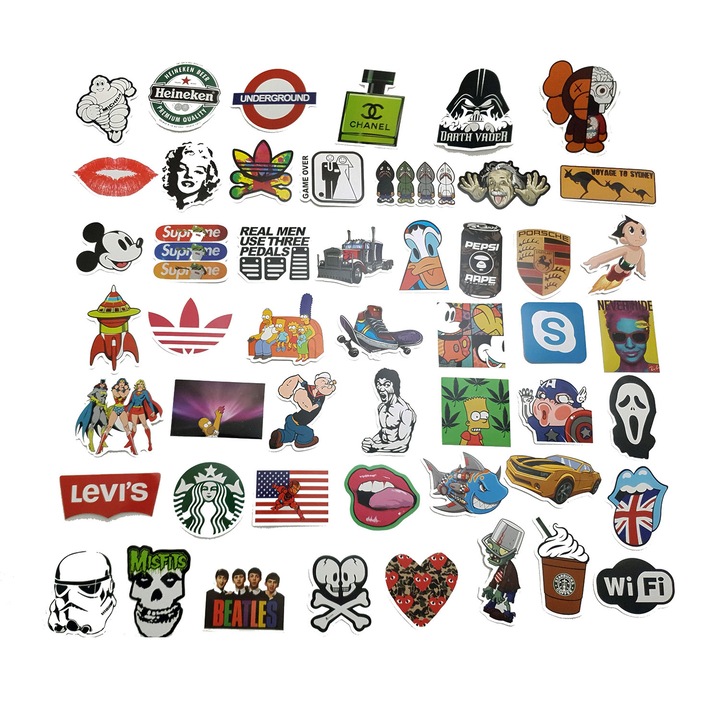 Set 50 bucati stickere / Abtibilduri amuzante "Batause" pentru laptop, skateboard, bicicleta, frigider, moto