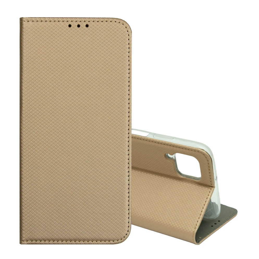 Husa Carte Smart cu Inchidere Magnetica pentru Samsung Galaxy A12, Auriu