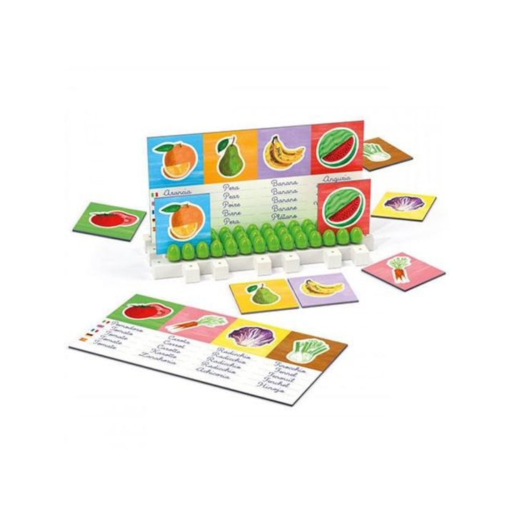 Quercetti 5106136 Quercetti: Montessori Zöldségek és gyümölcsök idegen nyelvű oktató játék 3db-os játékszett