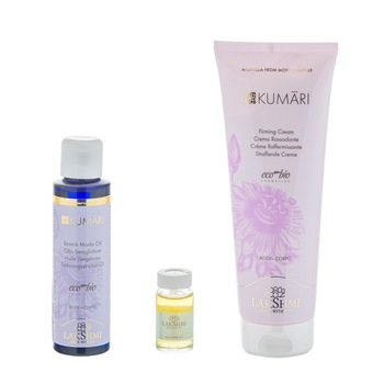 Set 3 produse pentru fermitatea sanilor si a pielii 374ml, Lakshmi, certificare bio-organica, crema fermitate 250ml, ulei anti-vergeturi 100ml si fiole fermitate 6x4 ml Set 3 produse pentru fermitatea sanilor si a pielii 374ml, Lakshmi, certificare bio-organica, crema fermitate 250ml, ulei anti-vergeturi 100ml si fiole fermitate 6x4 ml