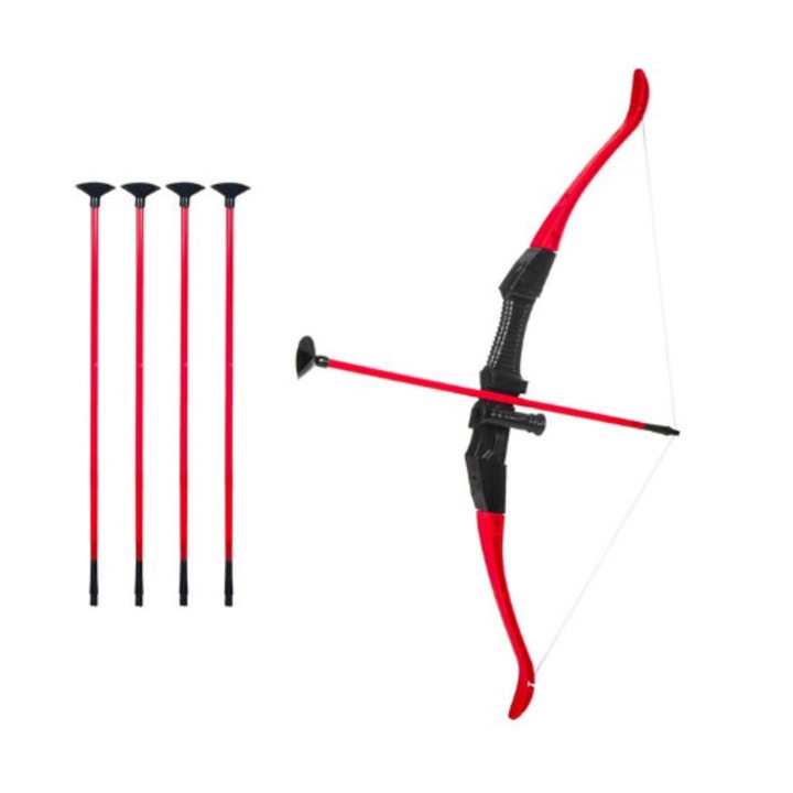 Íjkészlet 5 nyíllal, piros-fekete, műanyag, 66 cm