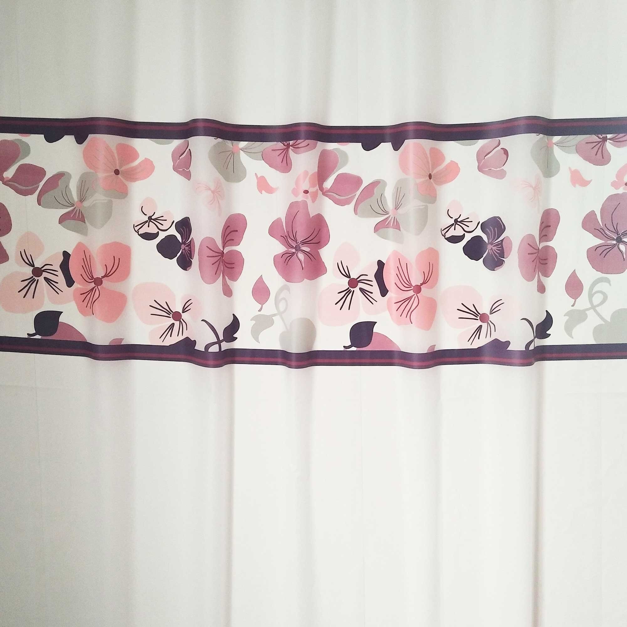 Perdea pentru baie,model floral, multicolor, material poliester, dimensiune 180 x 200 cm