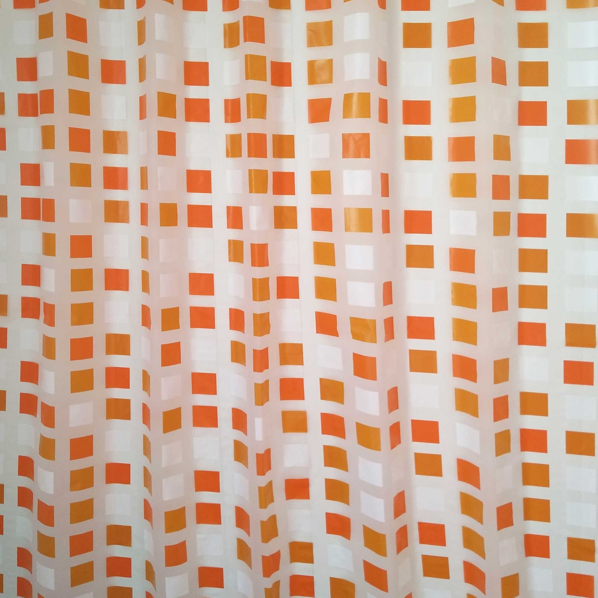 Perdea pentru baie,modele geometrice, portocaliu, material poliester, dimensiune 180 x 200 cm