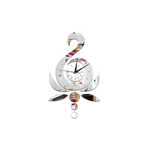 Ceas decorativ de perete Lebada, din oglinda acrilica, 30x50 cm, culoare argintiu