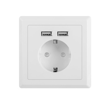Priza schuko de perete 100V - 240V 16A, Lanberg 41442, cu 2 porturi USB 5V 2.1A, 86 x 86 x 45 mm, cu impamantare, alba Priza schuko de perete 100V - 240V 16A, Lanberg 41442, cu 2 porturi USB 5V 2.1A, 86 x 86 x 45 mm, cu impamantare, alba