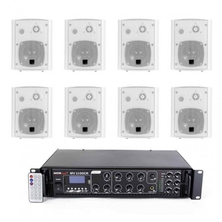 Амбиентна аудио система с 8 високоговорителя и усилвател с bluetooth, USB, FM, ALB