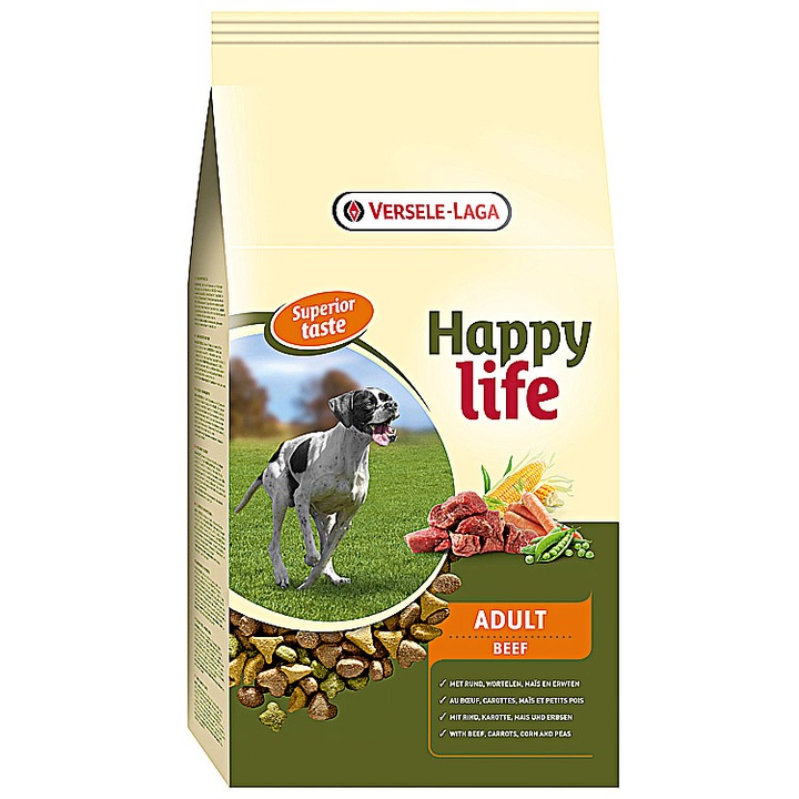 Hrana uscata pentru caini, Versele Laga Happy Life, Adult, Vita, 15Kg