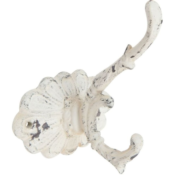 Винтидж бяла закачалка за стена от ковано желязо 10 см х 10 см х 13 см