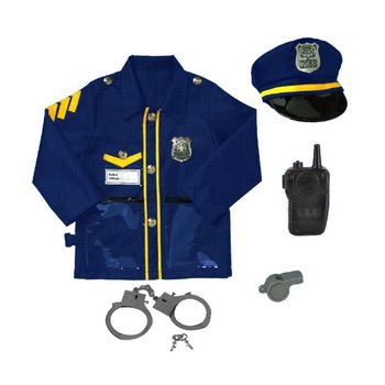 Set de joaca de politie pentru copii cu costum de politist, palarie, fluier si statie emisie-receptie Set de joaca de politie pentru copii cu costum de politist, palarie, fluier si statie emisie-receptie