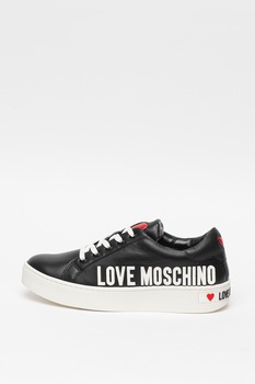Love Moschino, Pantofi sport de piele cu garnituri de piele ecologica Love Moschino, Pantofi sport de piele cu garnituri de piele ecologica