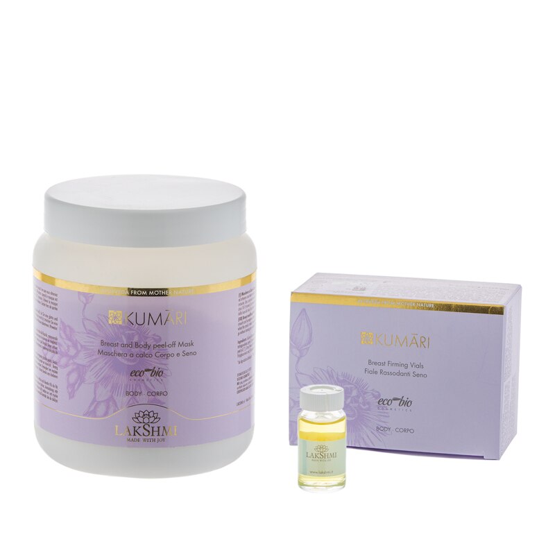 Set 2 produse pentru fermitatea sanilor si a pielii 374ml, Lakshmi, certificare bio-organica, masca pentru fermitate 350gr si fiole pentru fermitate 6x4 ml
