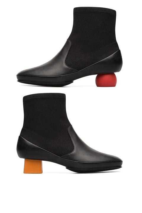 Camper, Botine de piele cu toc inalt, Negru, 41